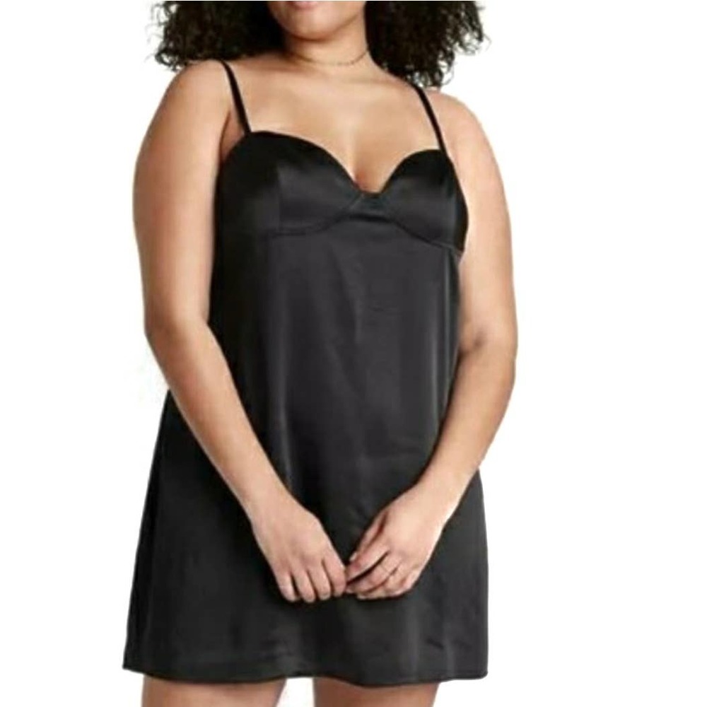 NEW Wild Fable Satin Cupped Mini Dress‎ XXL Black Strappy NWT